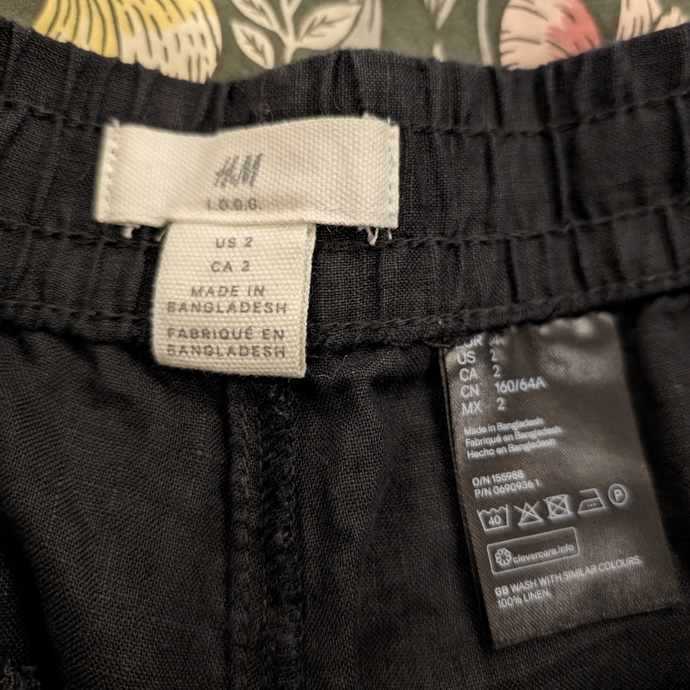 H&M black linen crop pants size 2
